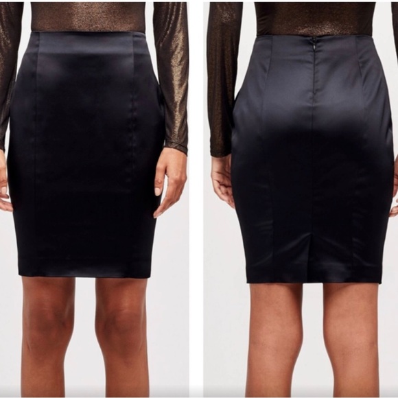 NEW L’AGENCE black Satinpencil skirt size 2
